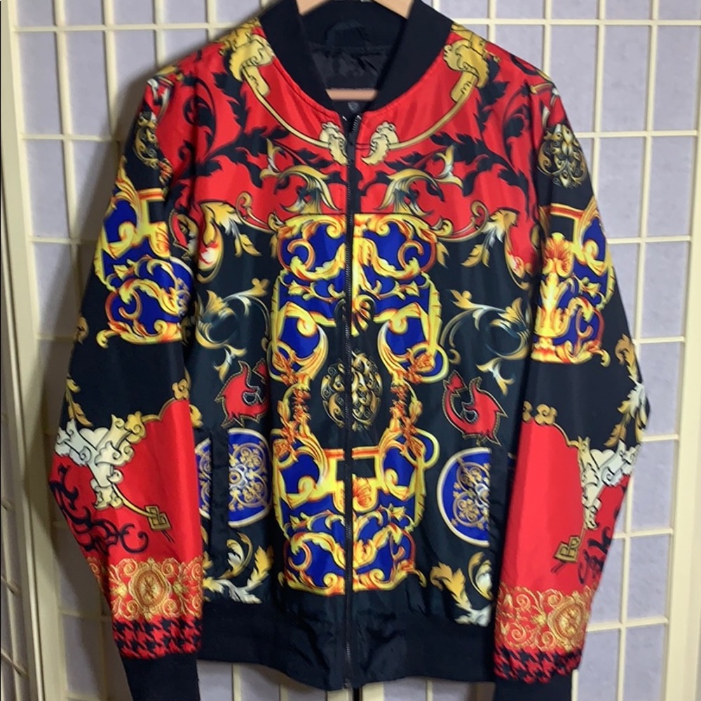 Encrypted vivid color baroque print windbreaker -L
